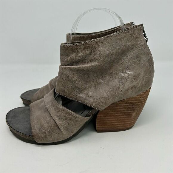 OTBT Patchouli Ruched Gray Leather Back Zipper Heeled Sandals Size 9M Open Toe - Picture 6 of 14